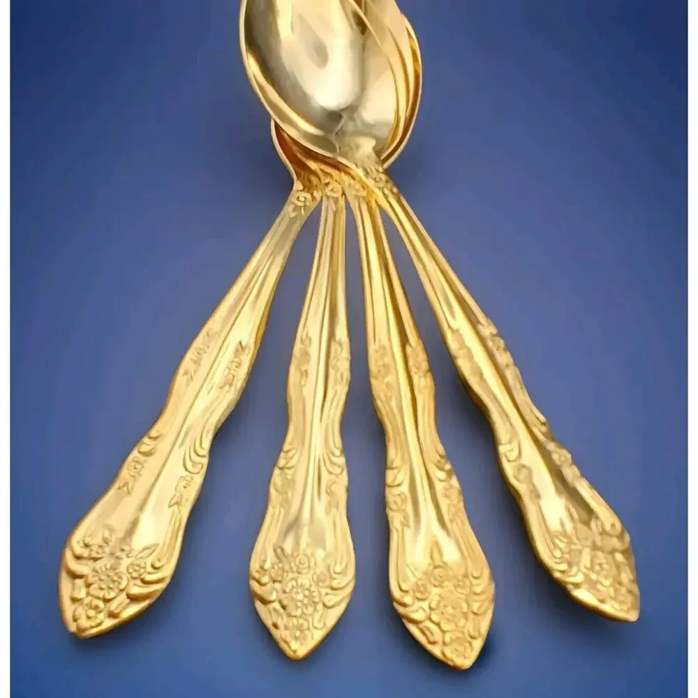 Vtg ROGERS Golden Dream Rose 20 pcs GOLD Electroplate Flatware Set 4 Places NEW